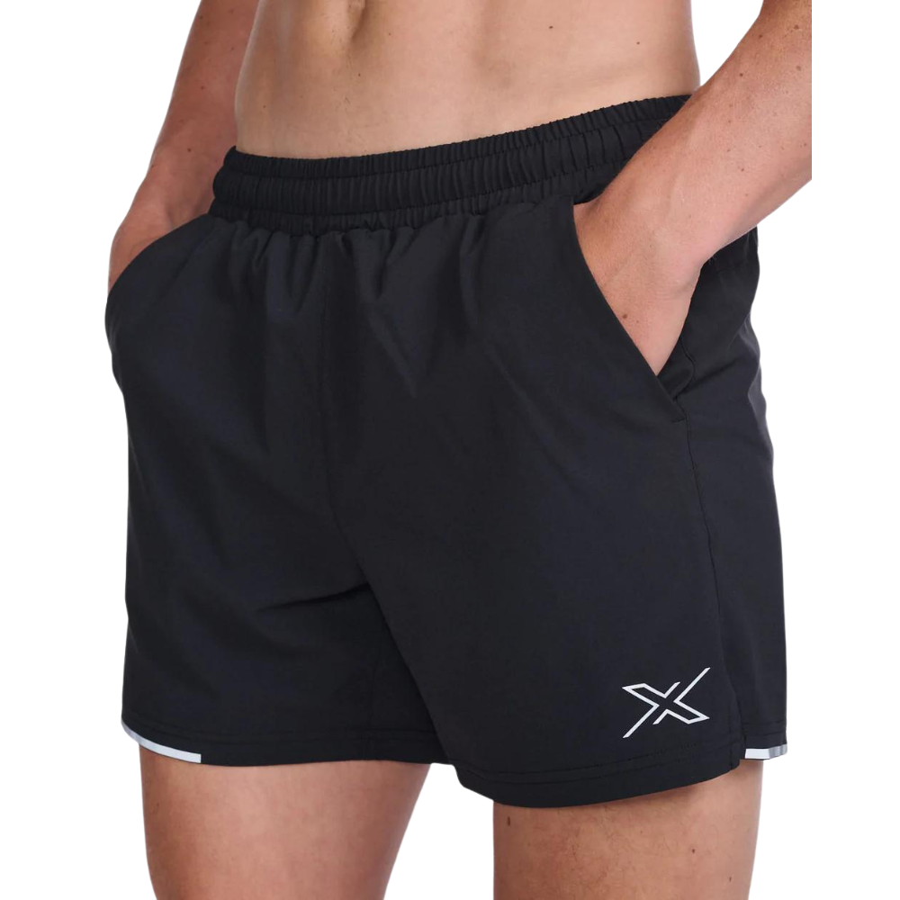 2XU Aero 5 Inch Shorts Mens APPAREL - Mens Shorts BLACK/SILVER REFLECTIVE