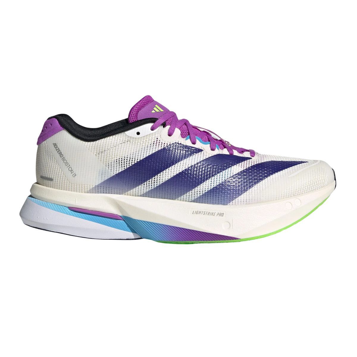 ADIDAS Adizero Boston 13 Womens FOOTWEAR - Womens Everyday Training CORE WHITE/COLLEGIATE PURPLE/LIME BURST