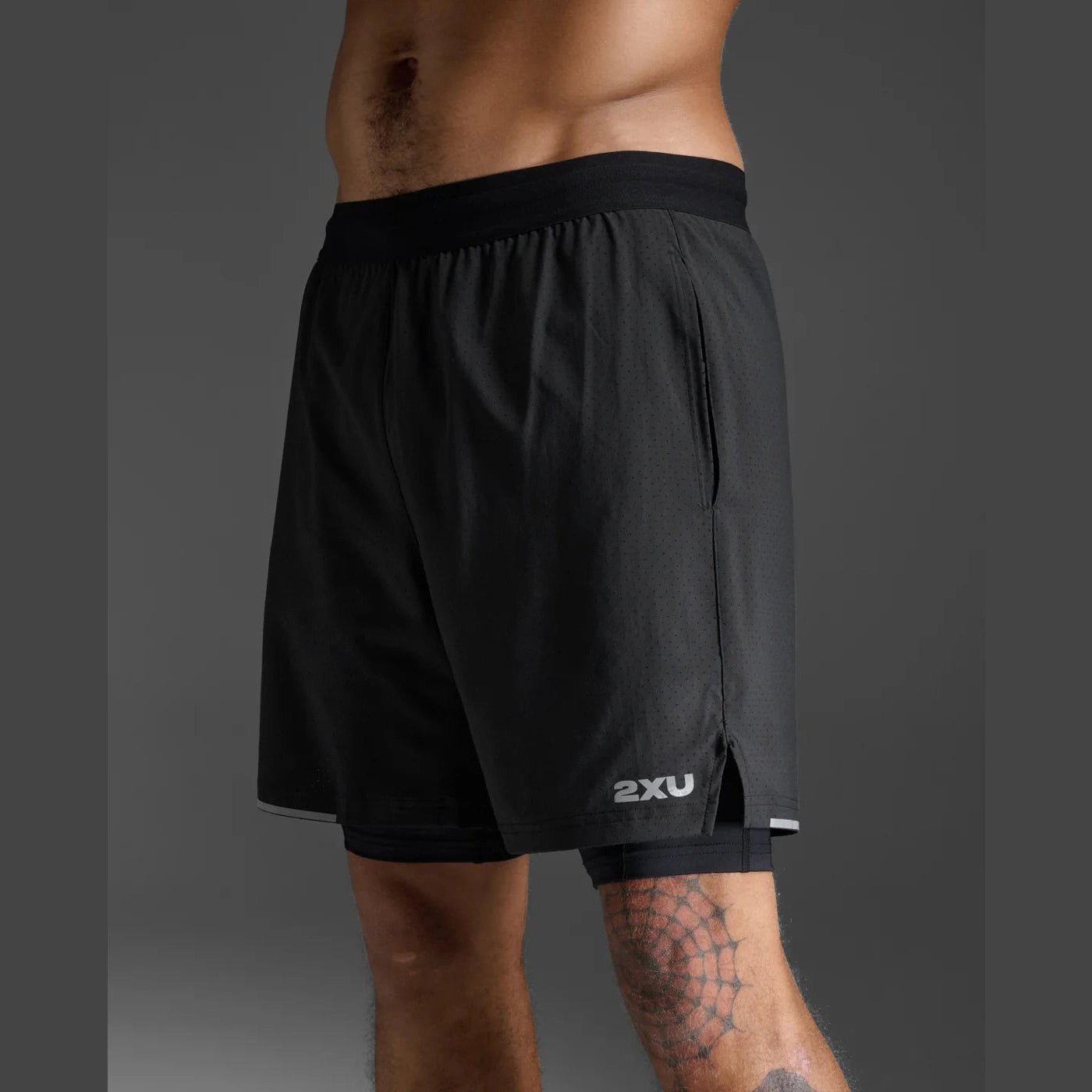 2XU Aero 2-In-1 7 Inch Shorts Mens APPAREL - Mens Shorts BLACK/SILVER REFLECTIVE