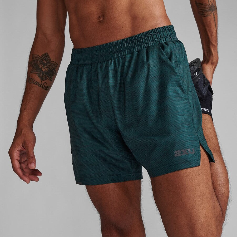 2XU Aero 5 Inch Shorts Mens APPAREL - Mens Shorts PINE PRINT/BLACK REFLECTIVE