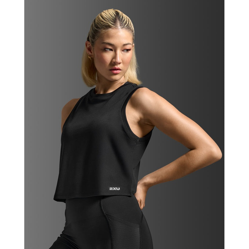 2XU Aero Crop Tank Womens APPAREL - Womens Crops BLACK/SILVER REFLECTIVE