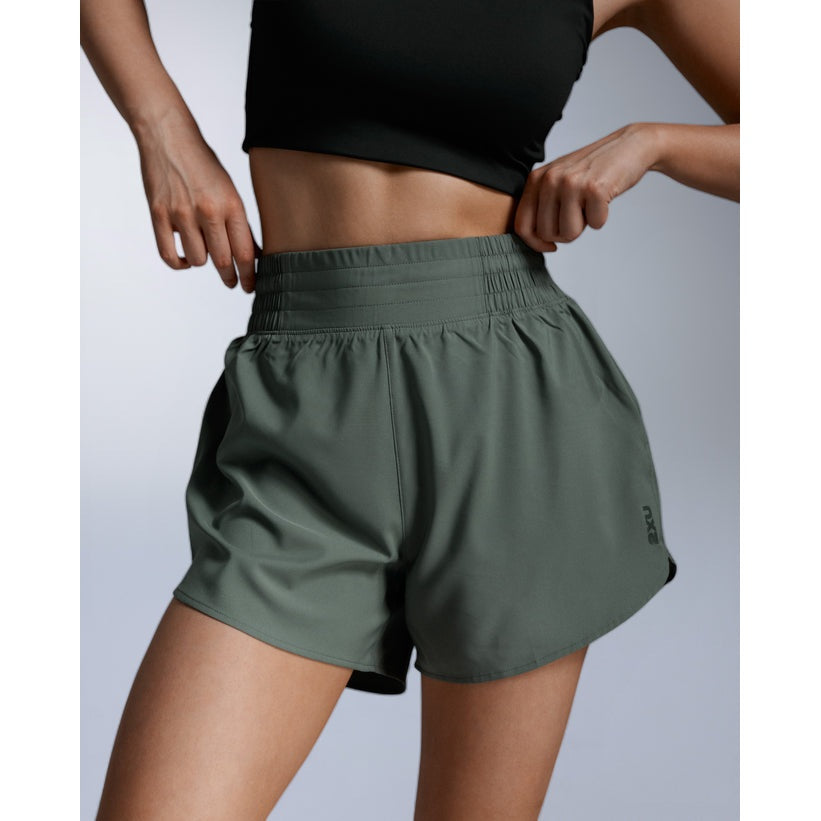 2XU Aero Hi-Rise 4 Inch Shorts Womens APPAREL - Womens Shorts OLIVE LEAF/OLIVE LEAF REFLECT