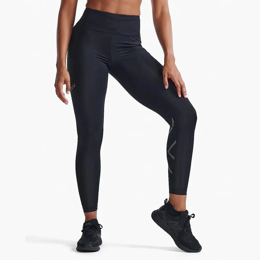 2XU Aero Hi-Rise Comp Tights Womens APPAREL - Womens Compression Tights BLACK/BLACK REFLECTIVE
