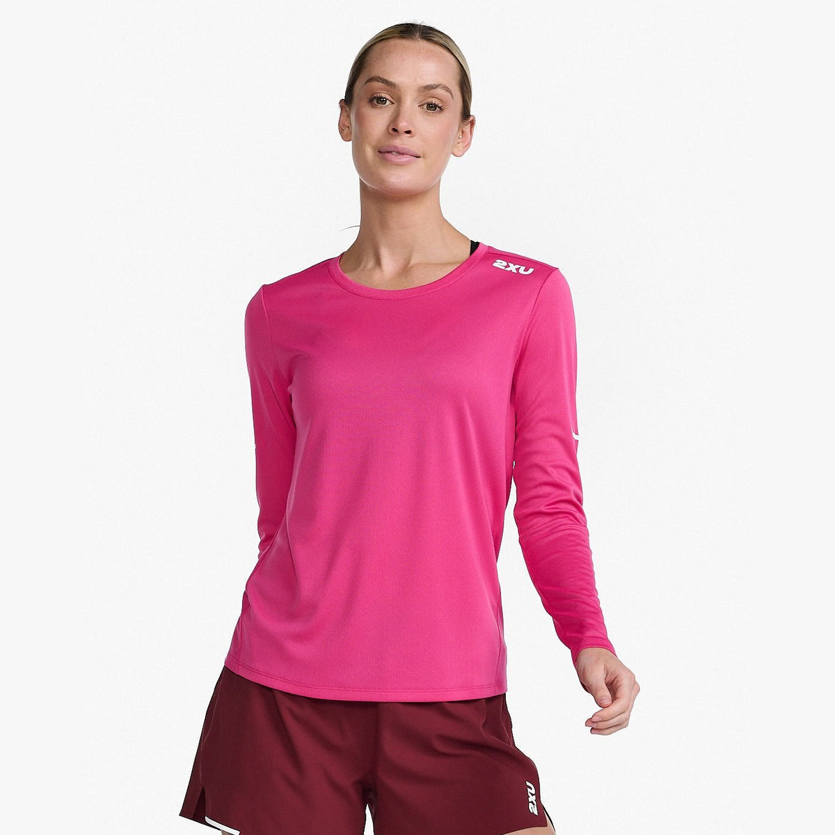 2XU Aero L/S Tee Womens APPAREL - Womens Long Sleeve Tops FUCHSIA/WHITE REFLECTIVE