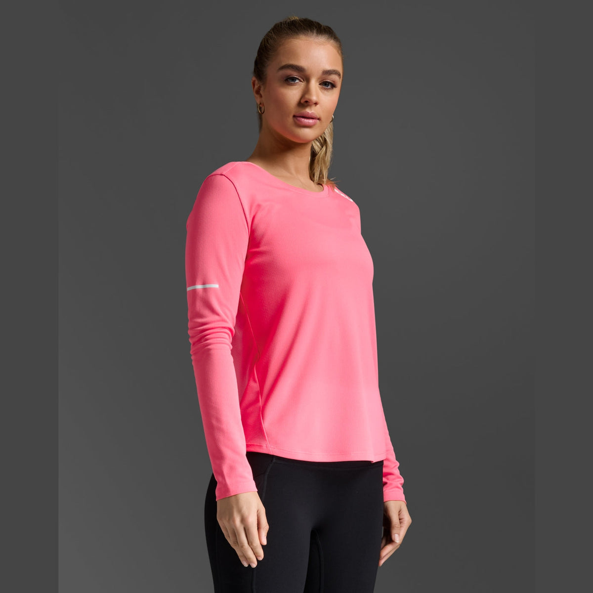 2XU Aero L/S Tee Womens APPAREL - Womens Long Sleeve Tops PINK GLOW/WHITE REFLECTIVE