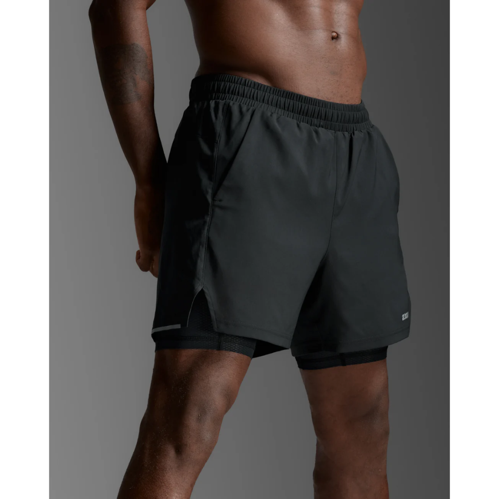 2XU Aero Mesh 2-in-1 5 Inch Short Mens APPAREL - Mens Shorts BLACK/SILVER REFLECTIVE
