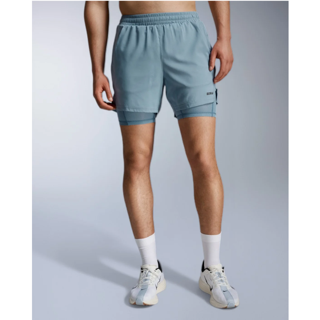 2XU Aero Mesh 2-in-1 5 Inch Short Mens APPAREL - Mens Shorts BLUE SHADE/BLACK REFLECTIVE