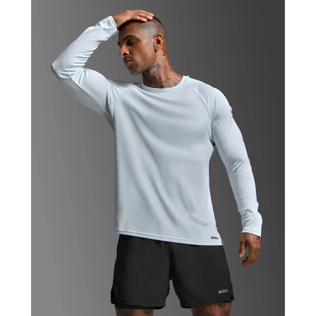 2XU Aero Mesh Long Sleeve Mens APPAREL - Mens Long Sleeve Tops MOONSTONE/BLACK REFLECTIVE