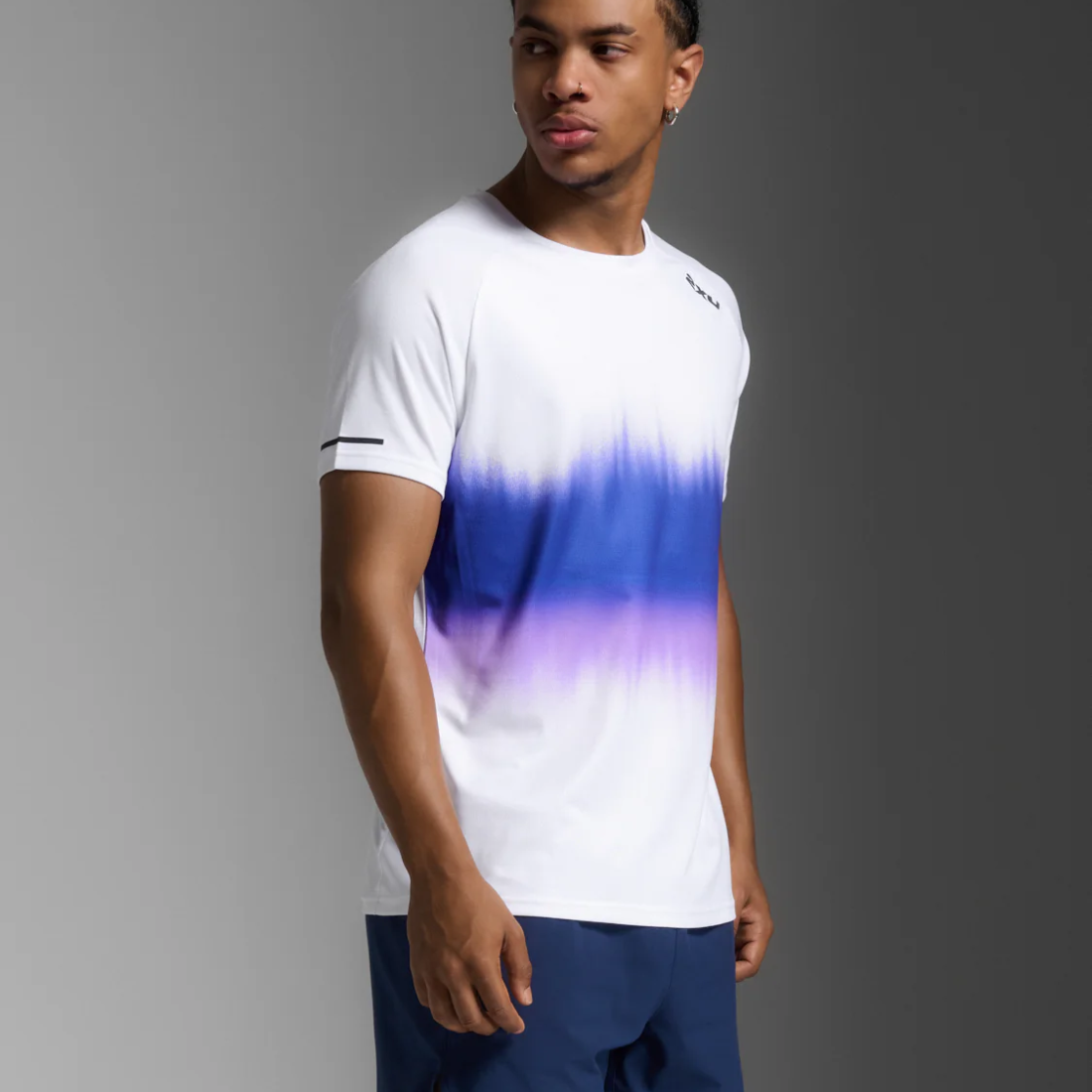 2XU Aero Tee Mens APPAREL - Mens T-Shirts MULTI STRIPE/BLACK REFLECTIVE