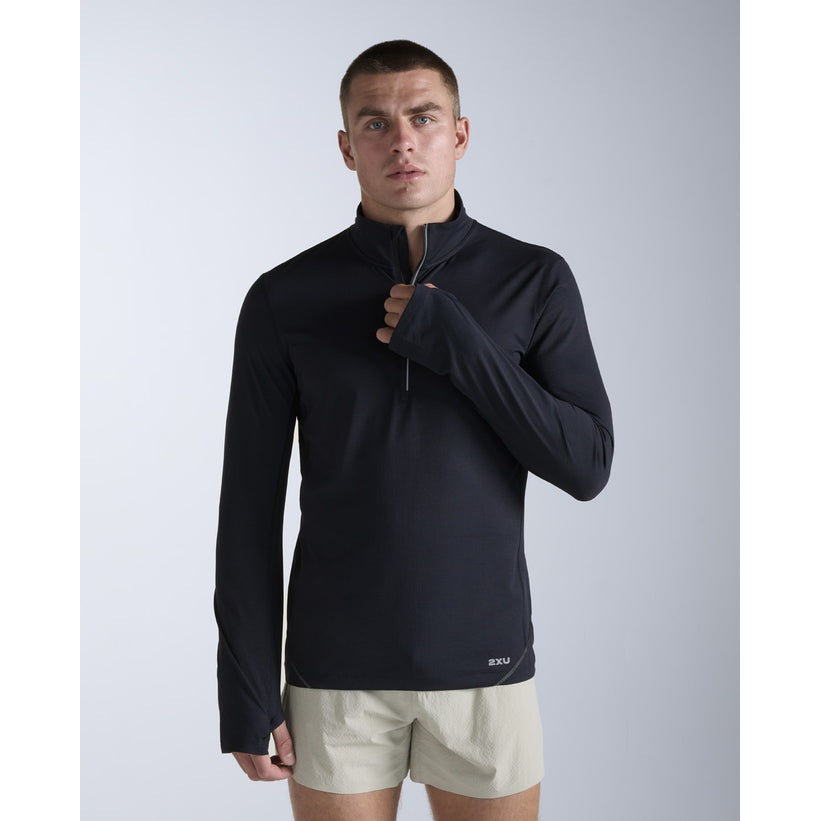 2XU Aero Trail 1/2 Zip Running Top APPAREL - Mens Long Sleeve Tops BLACK/SILVER REFLECTIVE
