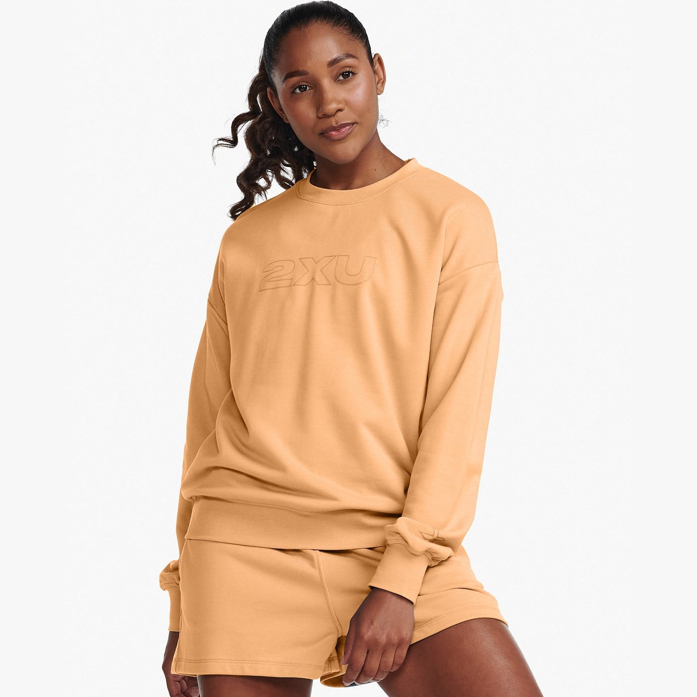 2XU Form French Terry Crew Womens APPAREL - Womens Long Sleeve Tops PEACH/WHITE