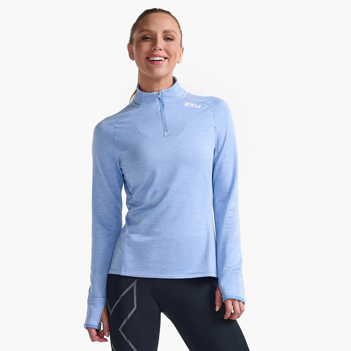2XU Ignition 1/4 Zip Womens APPAREL - Womens Long Sleeve Tops HYDRANGEA/WHITE REFLECTIVE