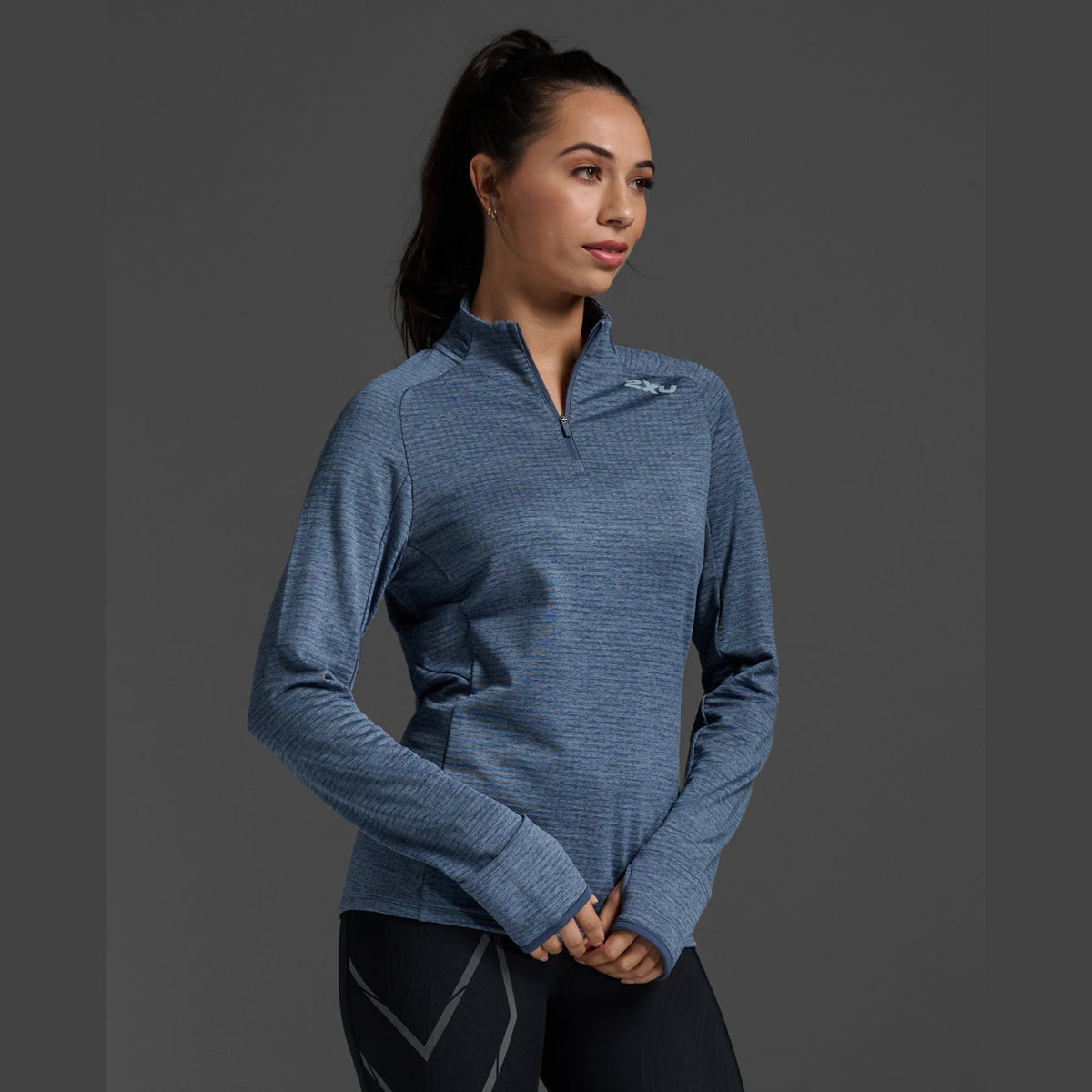 2XU Ignition 1/4 Zip Womens APPAREL - Womens Long Sleeve Tops INDIGO/HALOGEN REFLECTIVE