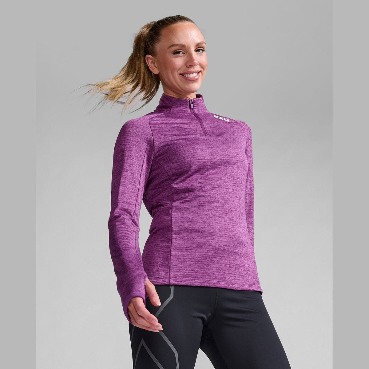 2XU Ignition 1/4 Zip Womens APPAREL - Womens Long Sleeve Tops WOOD VIOLET/WHITE REFLECTIVE