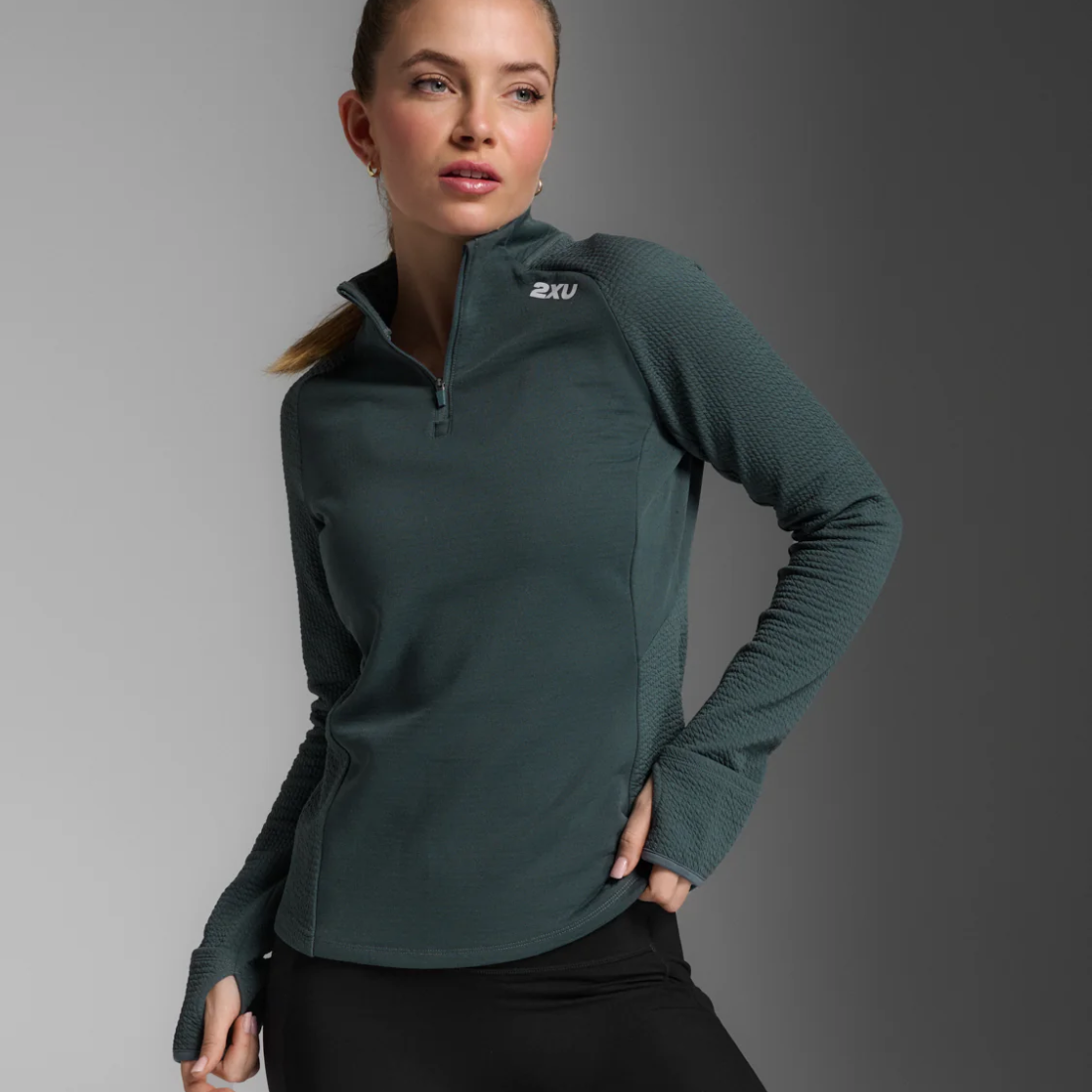 2XU Ignition Hyper-Haptic 1/4 Zip Womens APPAREL - Womens Jackets DARK SAGE/WHITE REFLECTIVE