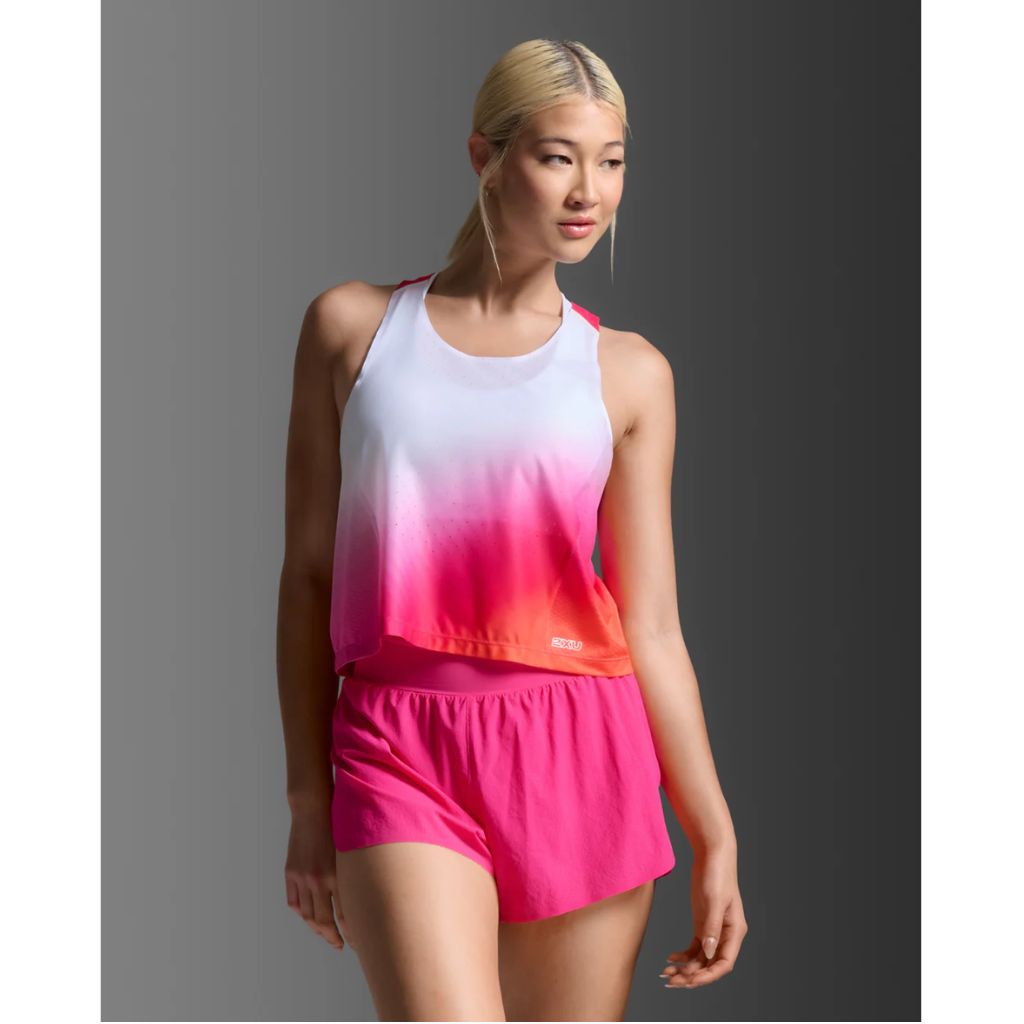2XU Light Speed React Crop Singlet Womens APPAREL - Womens Crops FUCHSIA GRAD/WHITE REFLECTIVE