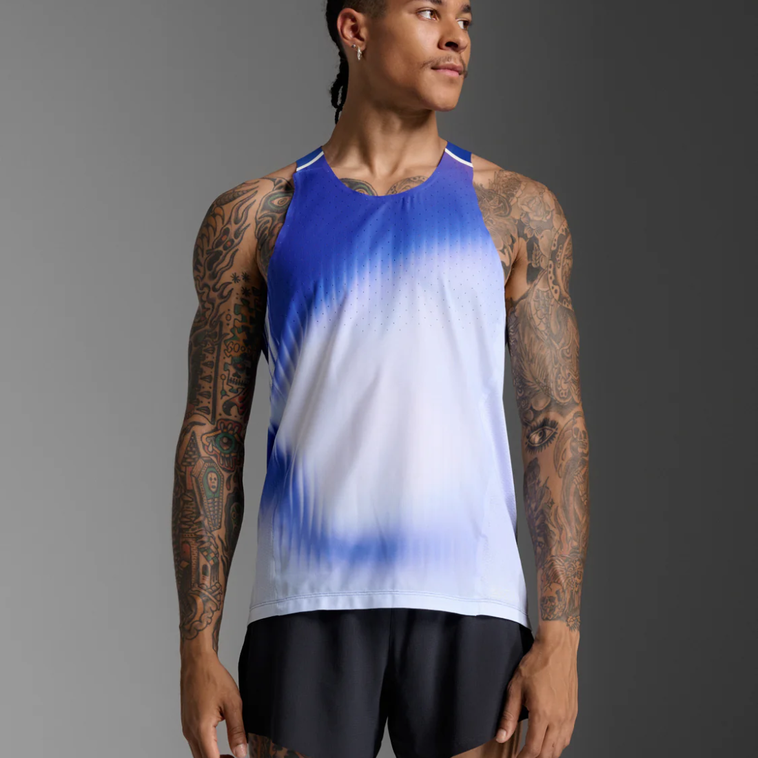 2XU Light Speed React Singlet Mens APPAREL - Mens Singlets GLASS GRADIENT SURF/WHITE REFLECTIVE