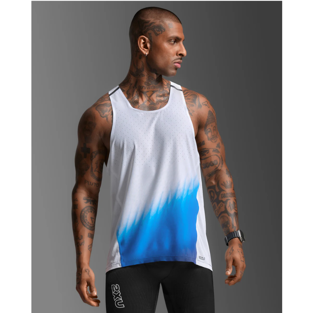 2XU Light Speed React Singlet Mens APPAREL - Mens Singlets BLUE GRADIENT/BLACK REFLECTIVE