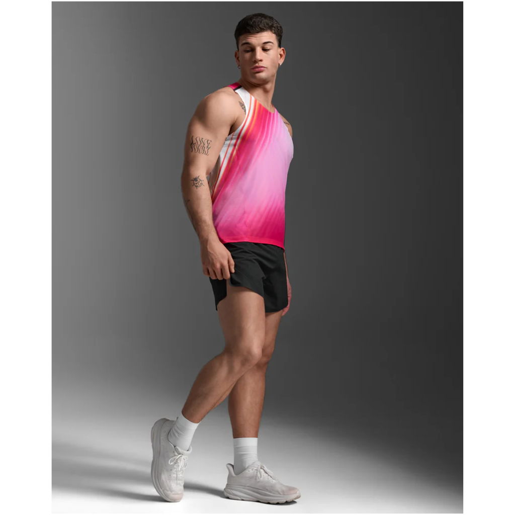2XU Light Speed React Singlet Mens APPAREL - Mens Singlets FUCHSIA GRAD/BLACK REFLECTIVE