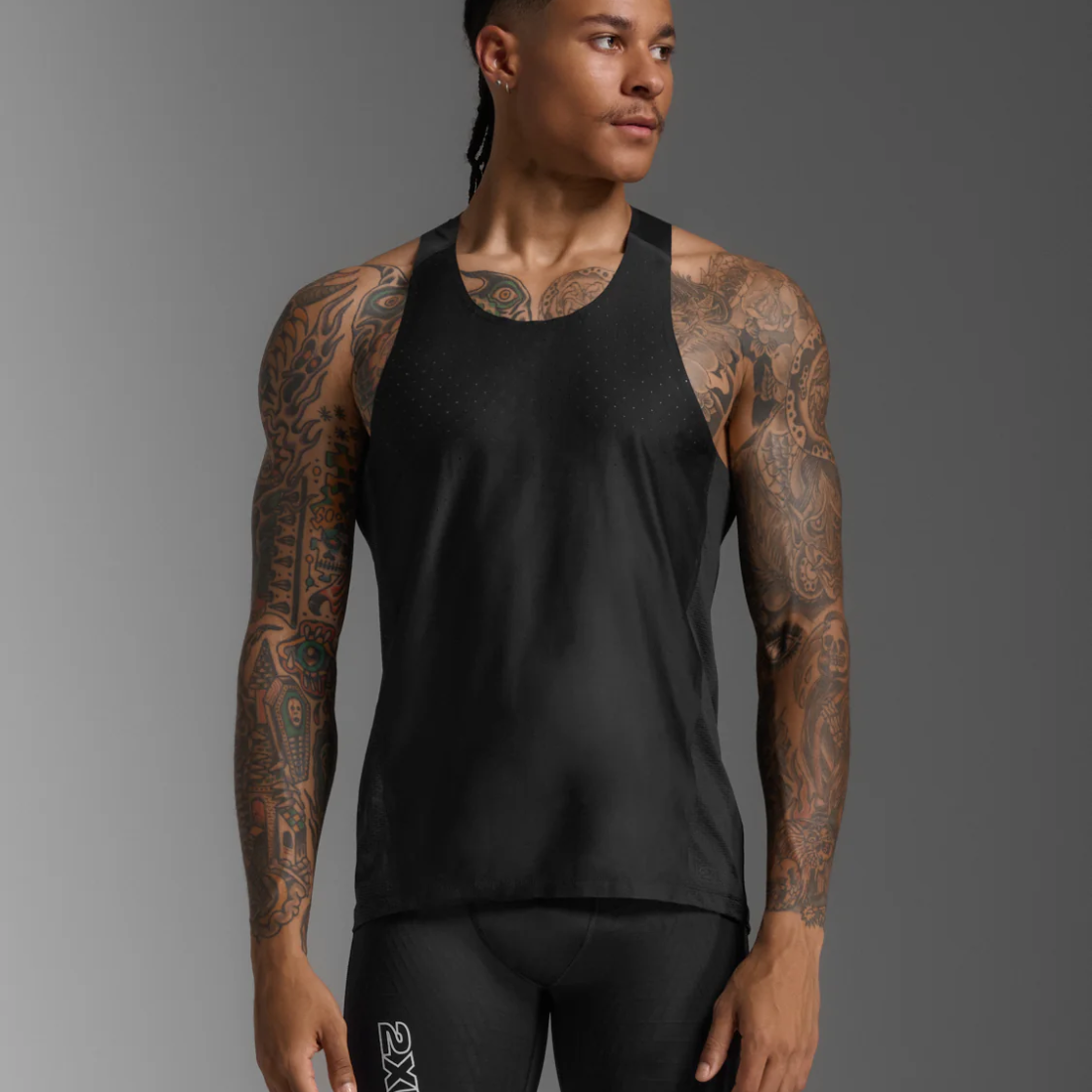 2XU Light Speed React Singlet Mens APPAREL - Mens Singlets BLACK/BLACK REFLECTIVE
