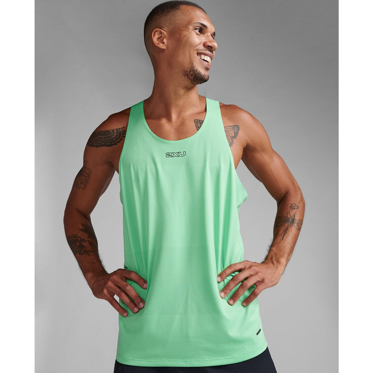 2XU Light Speed Tech Singlet Mens APPAREL - Mens Singlets SPRING GREEN/ BLACK REFLECTIVE