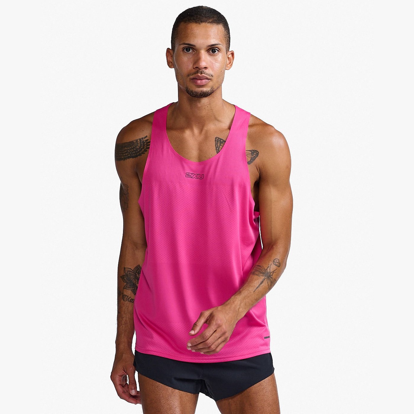 2XU Light Speed Tech Singlet Mens APPAREL - Mens Singlets FUCHSIA/BLACK REFLECTIVE