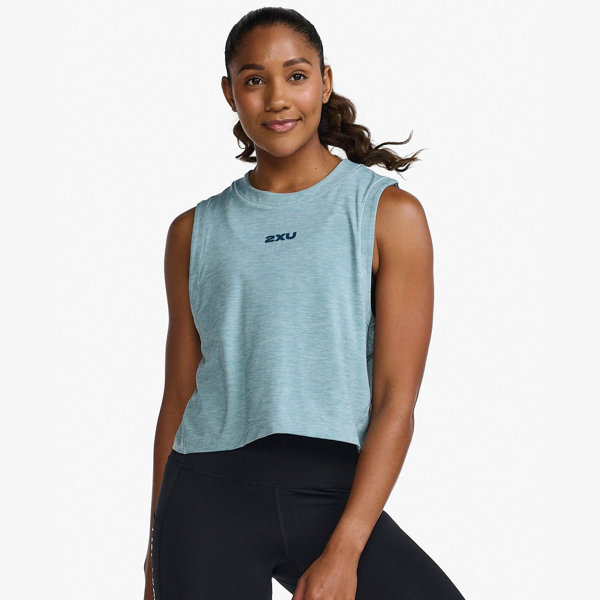 2XU Motion Crop Tank Womens APPAREL - Womens Tanks CHAMBRAY/MOONLIGHT