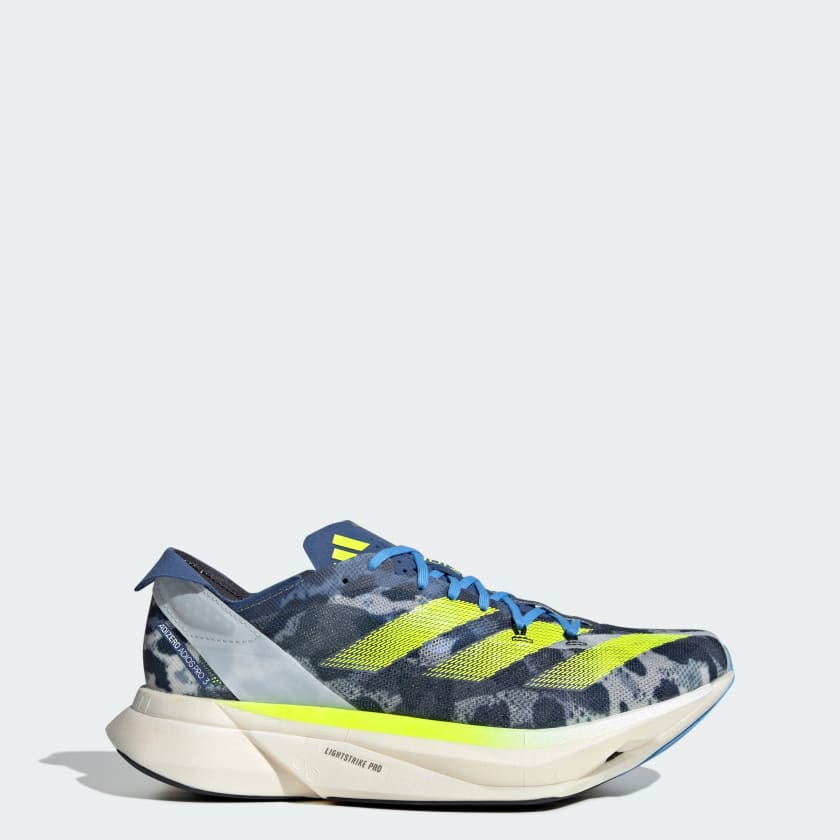 ADIDAS Adizero Adios Pro 3 Mens FOOTWEAR - Mens Carbon Plate CRYSTAL WHITE/LUCID LEMON/BLUE BURST