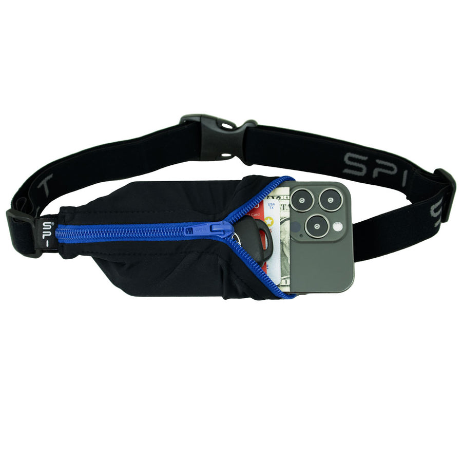 SPIbelt Original Running Belt GEAR - Carriers Black W/ Blue Zip