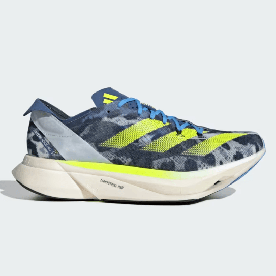 Adidas Adizero Adios Pro 3 Mens FOOTWEAR - Mens Carbon Plate CRYSTAL WHITE/LUCID LEMON/BLUE BURST