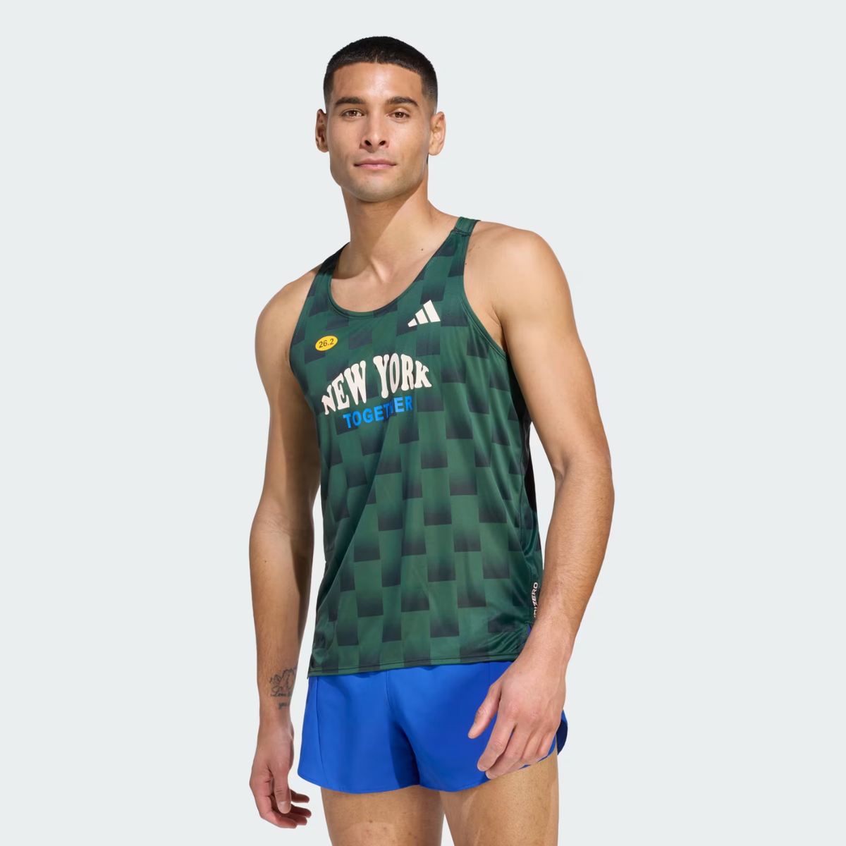 Adizero NYC Running Singlet Mens APPAREL - Mens Singlets COLLEGIATE GREEN / AURORA IVY