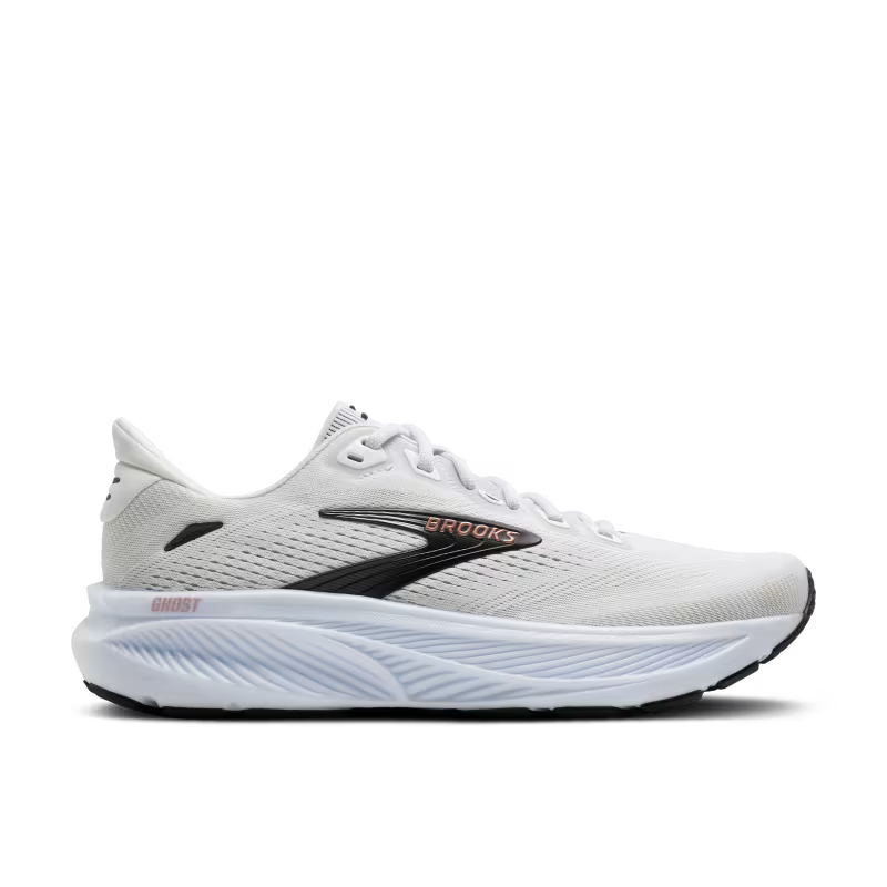 BROOKS Ghost 18 Wide Womens FOOTWEAR - Mens Neutral WHITE/BLACK/ROSE GOLD