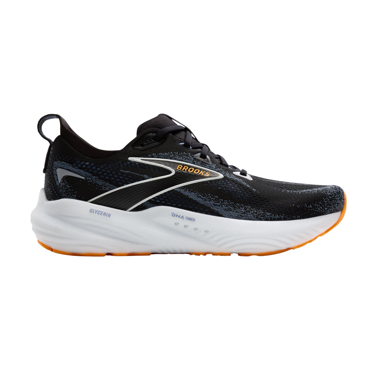 BROOKS Glycerin 22 Wide (2E) Mens FOOTWEAR - Mens Neutral Cushioned BLACK/COUNTRY BLUE/ORANGE POP