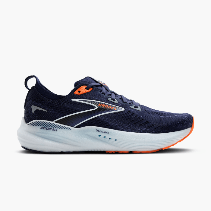 BROOKS Glycerin GTS 22 Mens FOOTWEAR - Mens Stability Cushioned PEACOAT/BLUE RIBBON/ORGANGE