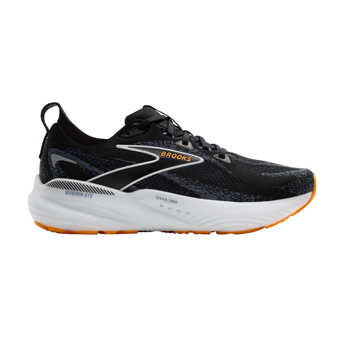 BROOKS Glycerin GTS 22 Wide (2E) Mens FOOTWEAR - Mens Stability Cushioned BLACK/COUNTRY BLUE/ORANGE POP