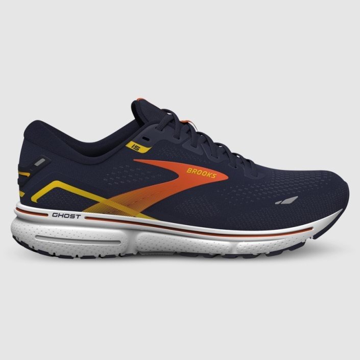 Brooks Ghost 15 Mens FOOTWEAR - Mens Neutral PEACOAT/RED/YELLOW