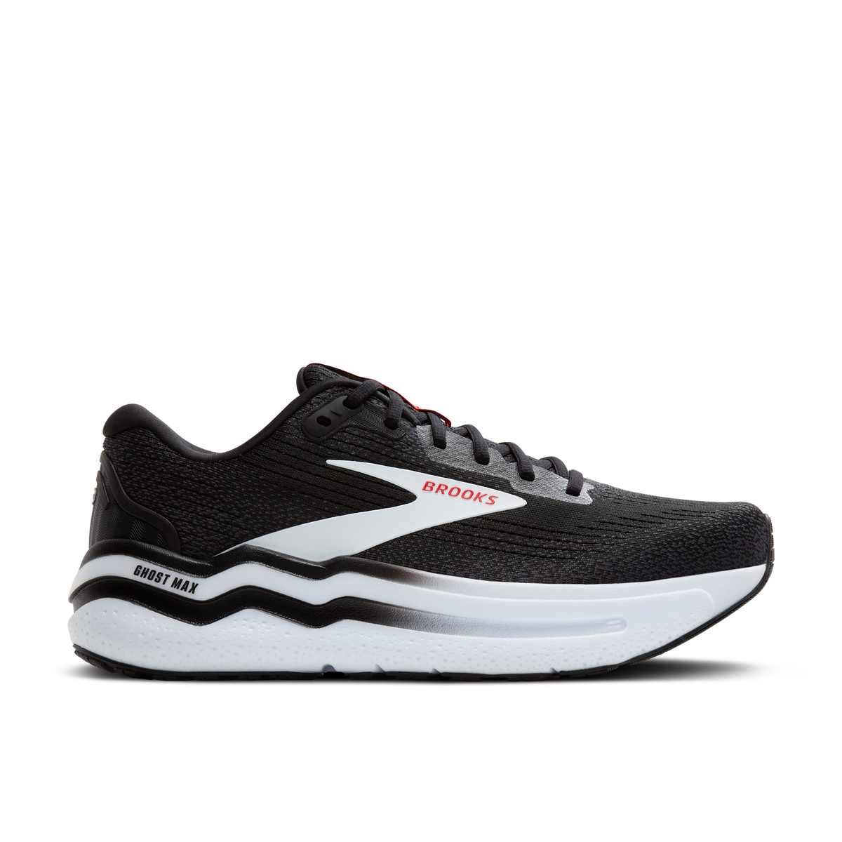 Brooks Ghost Max 2 Mens FOOTWEAR - Mens Neutral Cushioned BLACK / WHITE / FIERY RED