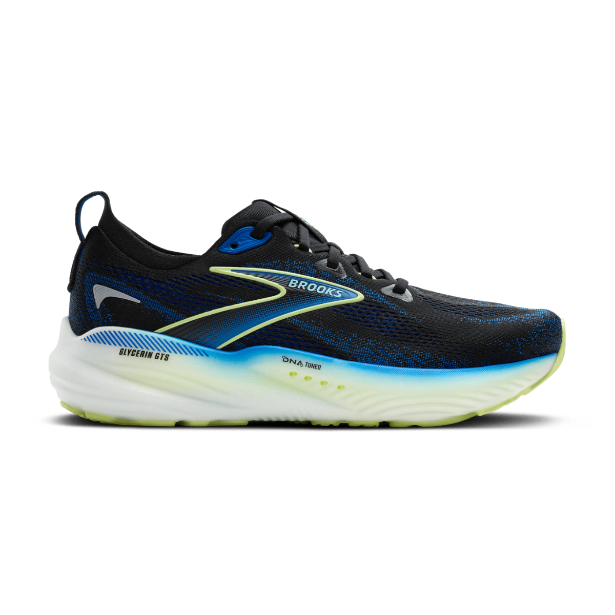 BROOKS Glycerin GTS 22 Mens FOOTWEAR - Mens Stability Cushioned BLACK/COBALT/NEO YELLOW