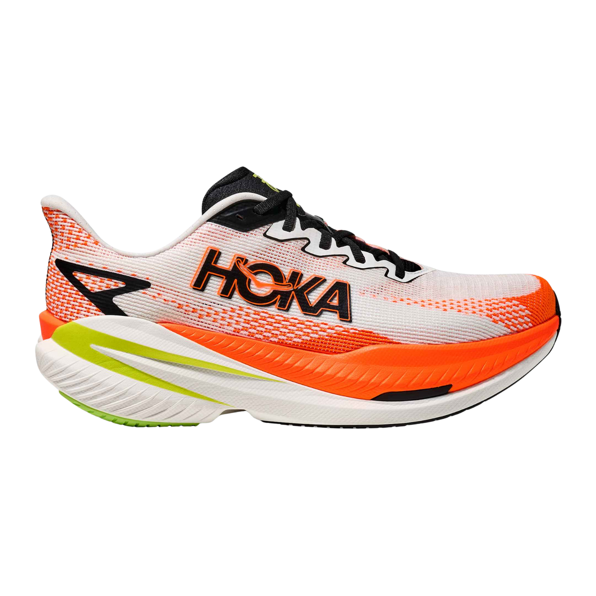 HOKA Mach X 3 Mens FOOTWEAR - Mens Carbon Plate WHITE/NEON TANGERINE
