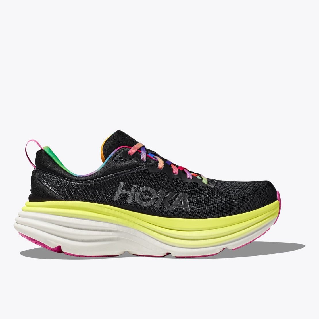 Hoka One One Bondi 8 Mens FOOTWEAR - Mens Neutral Cushioned BLACK/CITRUS GLOW