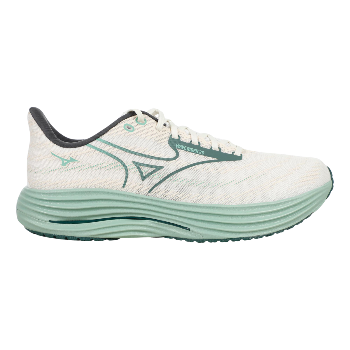 MIZUNO Wave Rider 29 Mens FOOTWEAR - Mens Stability SNOW WHITE/BISTRO GREEN/CREME DE MENTHE
