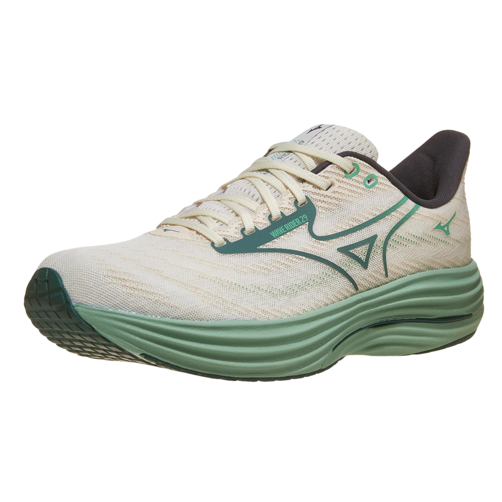 MIZUNO Wave Rider 29 Men's FOOTWEAR - Mens Stability SNOW WHITE/BISTRO GREEN/CREME DE MENTHE