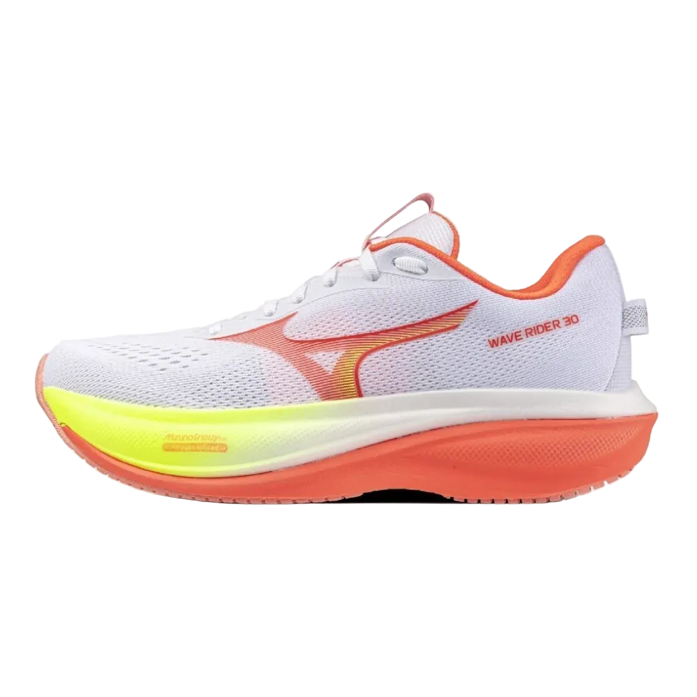 MIZUNO Wave Rider 30 Womens FOOTWEAR - Womens Stability WHITE/LIGHTNING/YELLOW