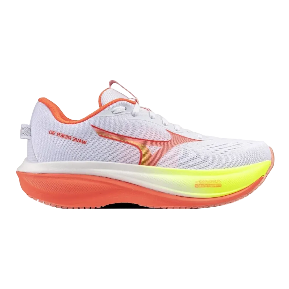 MIZUNO Wave Rider 30 Womens FOOTWEAR - Womens Stability WHITE/LIGHTNING/YELLOW