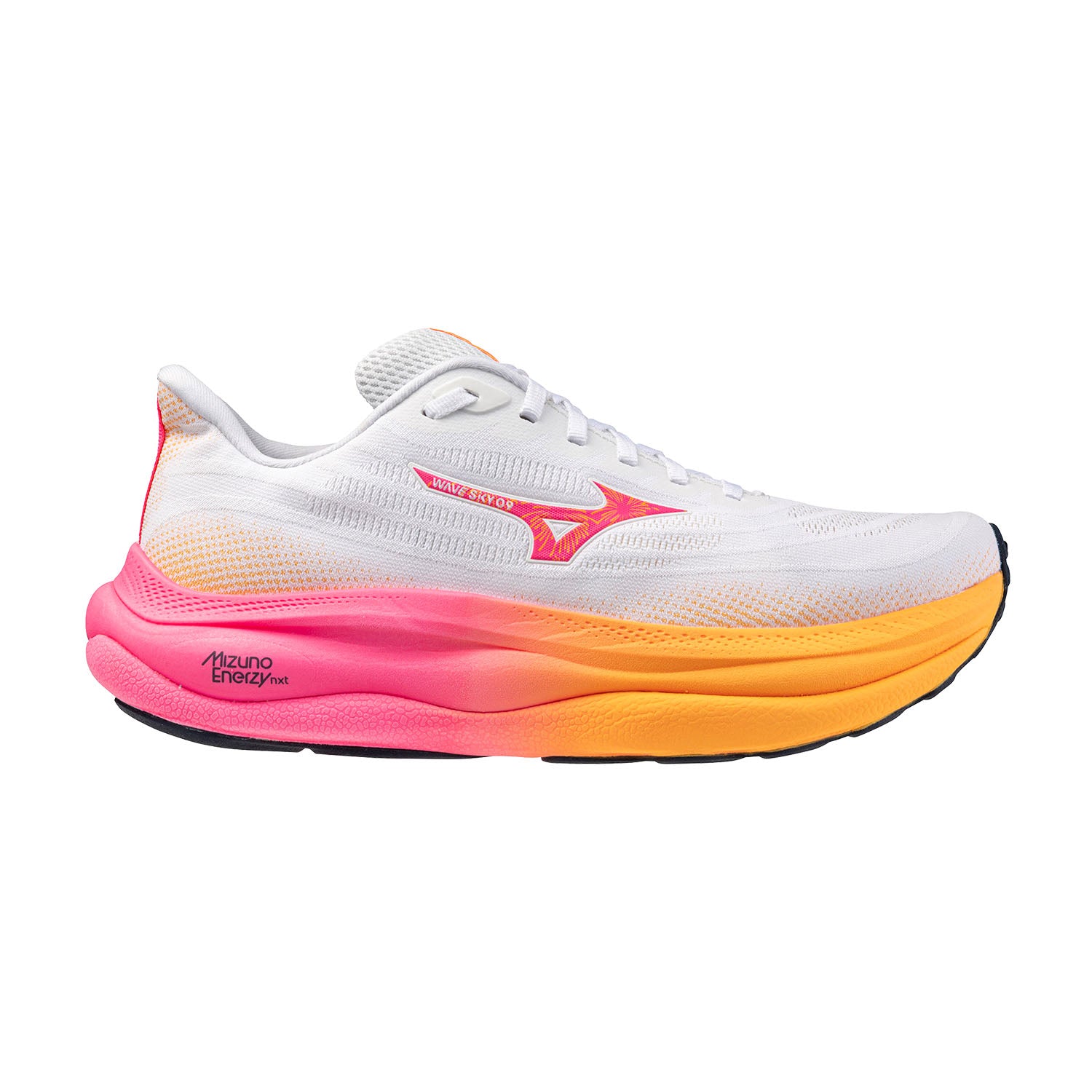 MIZUNO Wave Sky 9 HANABI Unisex FOOTWEAR - Unisex Neutral Cushioned WHITE/TANGERINE ORANGE/PINK TETRA