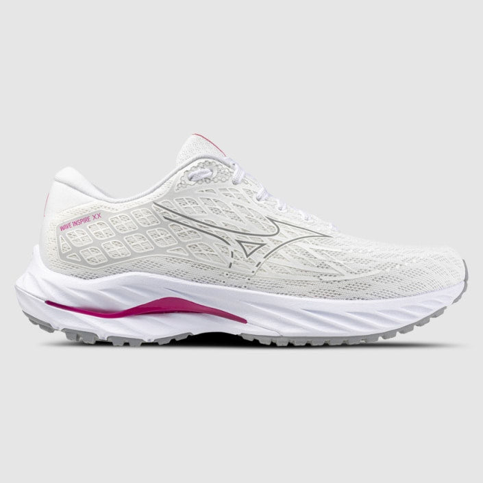 Mizuno Wave Inspire 20 Womens FOOTWEAR - Womens Stability WHITE FUSHCIA/ PURPLE CLOUD/ PINK