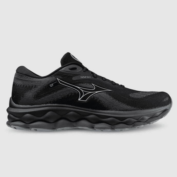 MIZUNO Wave Sky 7 Mens FOOTWEAR - Mens Neutral Cushioned BLACK/NICKEL/EBONY
