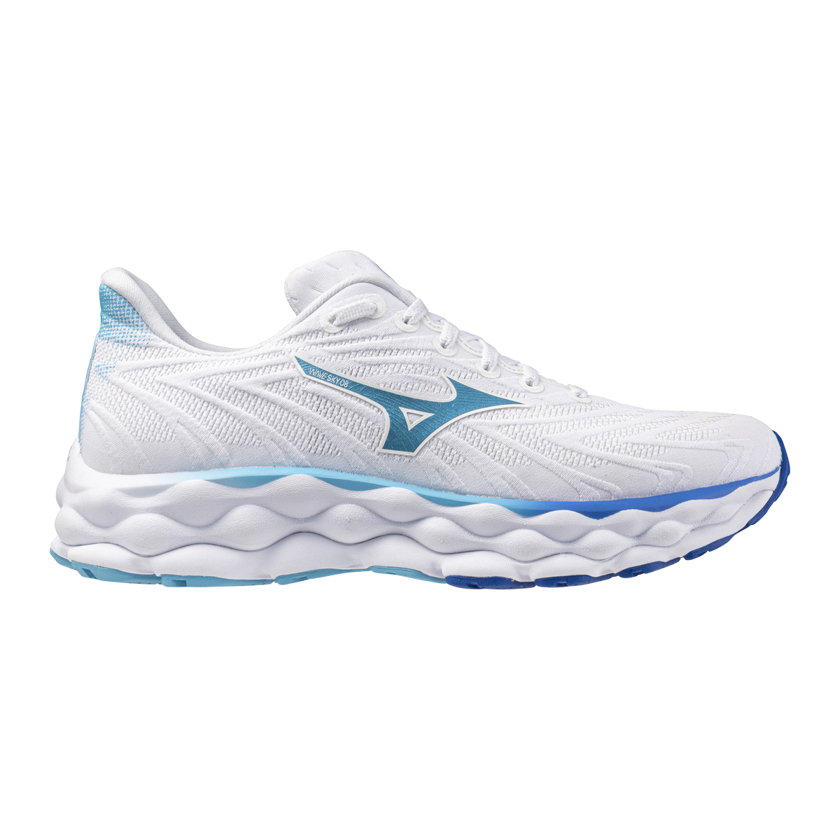 MIZUNO Wave Sky 8 Womens FOOTWEAR - Womens Neutral Cushioned WHITE LASER BLUE