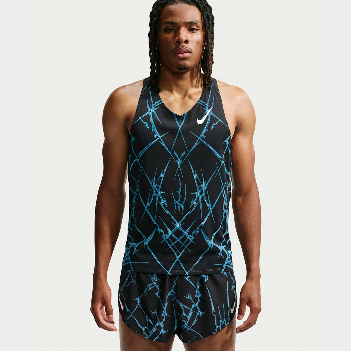 NIKE AeroSwift Dri-FIT ADV Printed Running Singlet Mens APPAREL - Mens Singlets BLACK/WHITE