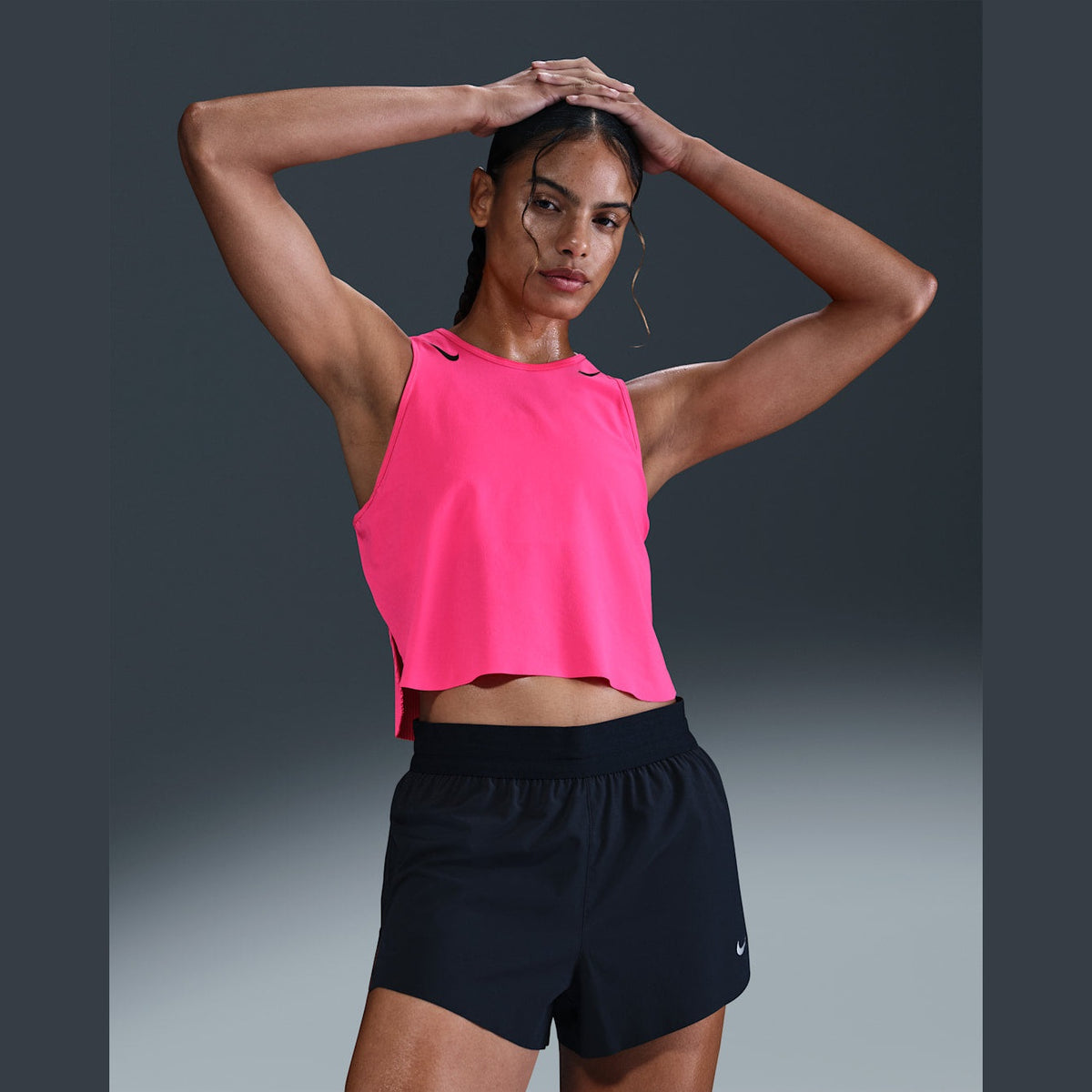 NIKE Aeroswift Dri-FIT ADV Cropped Running Tank Top Womens APPAREL - Womens Tanks HYPER PINK/BLACK